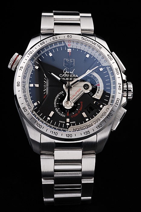 Swiss Tag Heuer Carrera Tachymeter Bezel Stainless Steel Black Dial